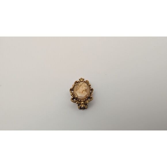 Vintage Cameo Clip-On  Classical Lady Profile Gold-Tone Frame,Mid-Century - Picture 1 of 2